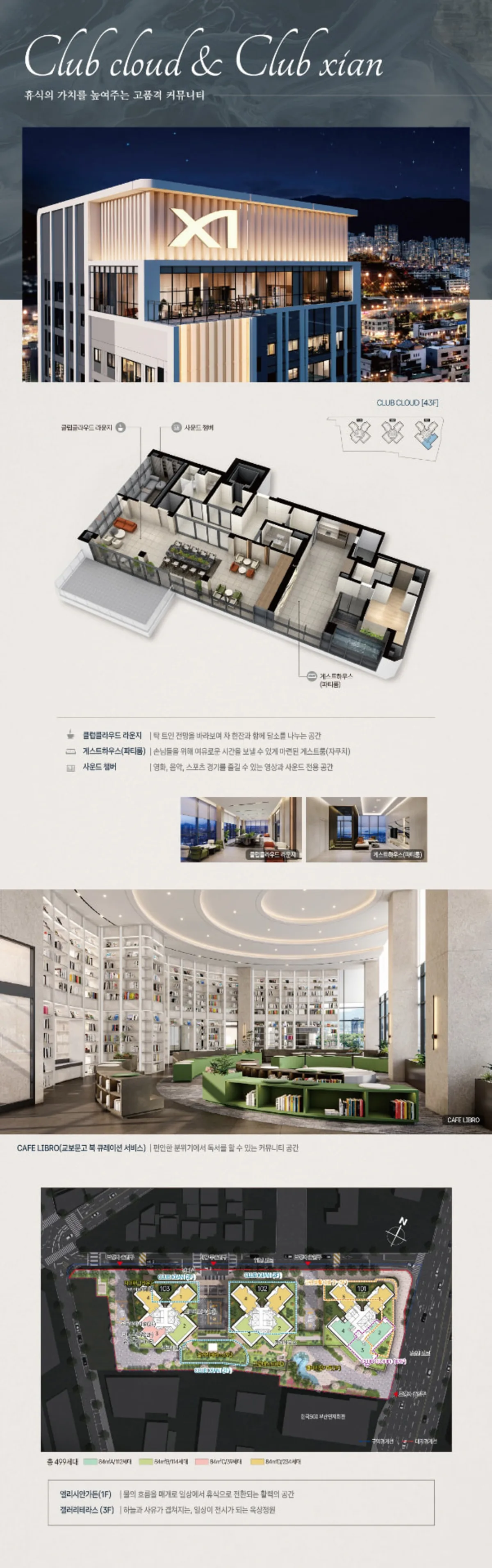 부산 연제갤러리자이 커뮤니티 - 클럽클라우드 라운지, 게스트하우스, 카페리브로, 단지배치도